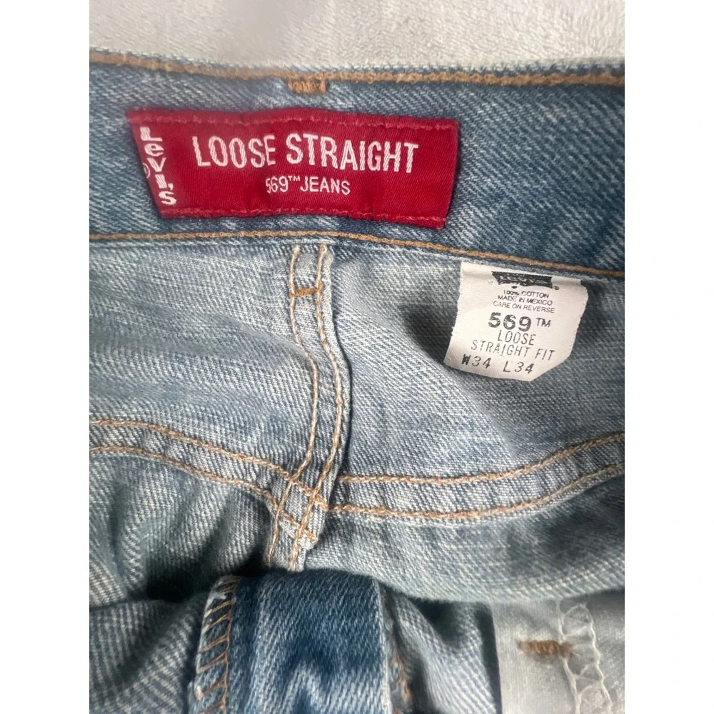 Levis 569 Loose Straight Fit Jeans Light Wash Blue Denim 34x34 00569-0573 Mens